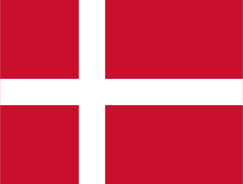 Flag of Denmark featuring a red field with a white Nordic cross that extends to the edges, with the vertical part of the cross shifted to the hoist side.